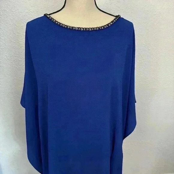Michael Kors Boat Neckline Blue Metal Chain Trim Top - Picture 2 of 6